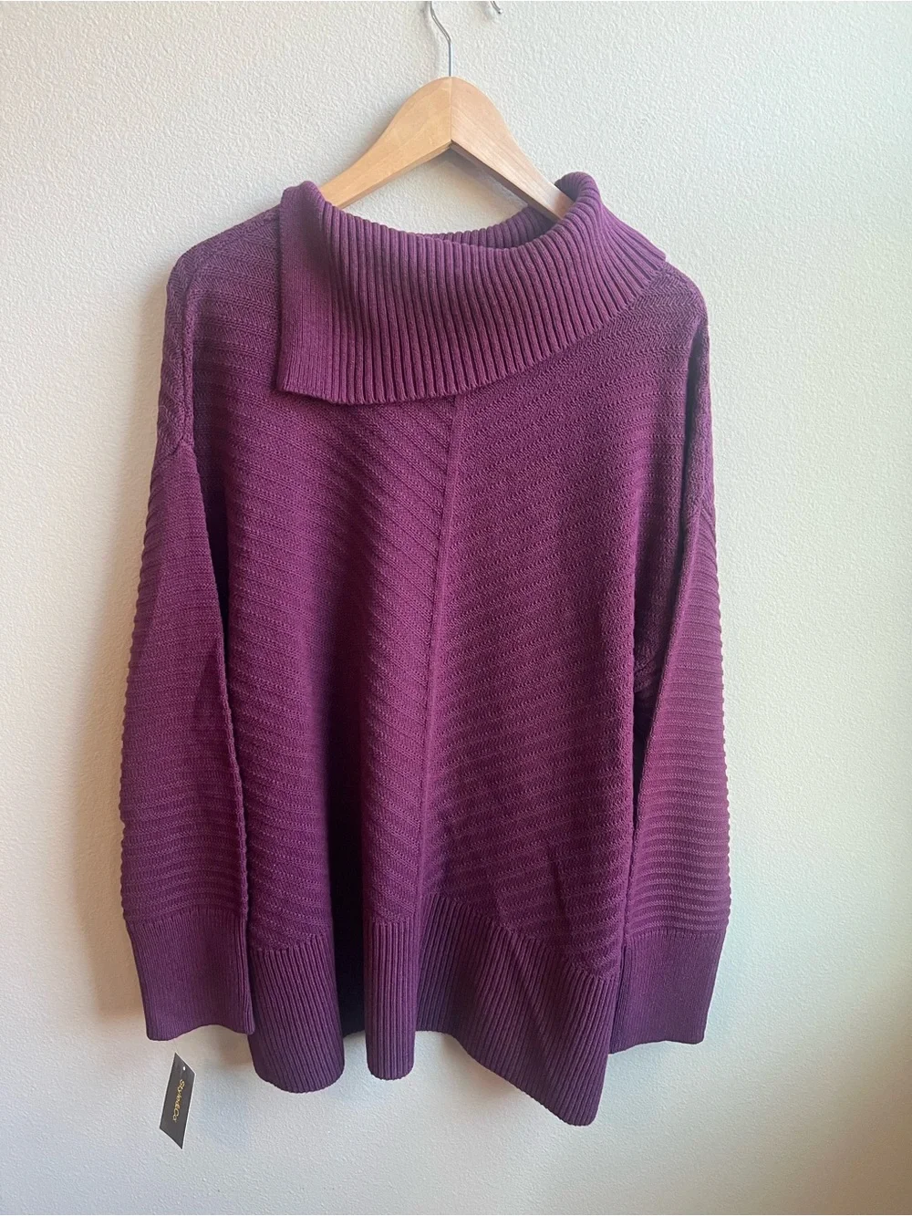 Plum Ribbed Sweater with  Envelope-Neck by Style & Co. NWT - Picture 3 of 7